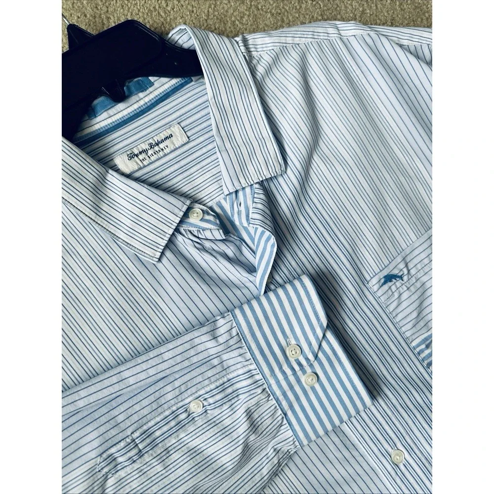 Tommy Bahama Shirt Mens Large Blue‎ Siesta Key Performance Marlin Stretch